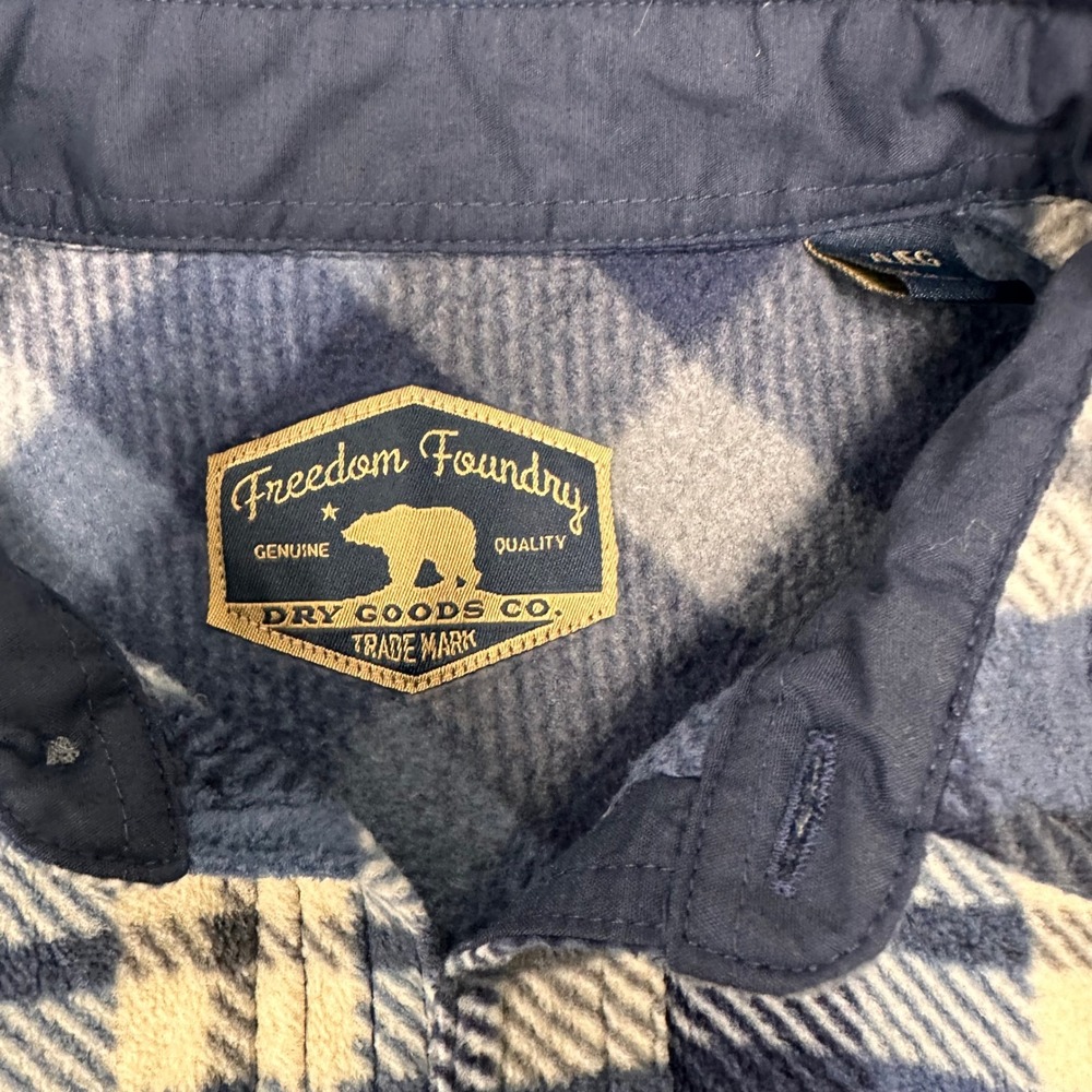Freedom Foundry Plaid Flannel Shirt Jacket Mens XL Blue Beige White Workwear - Picture 7 of 9